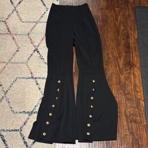 Elegant Black Flared Pants with Gold Button Accents sz M